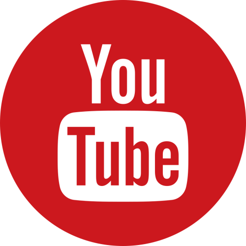 YouTube logo featuring the word 'YouTube' in white on a red circular background